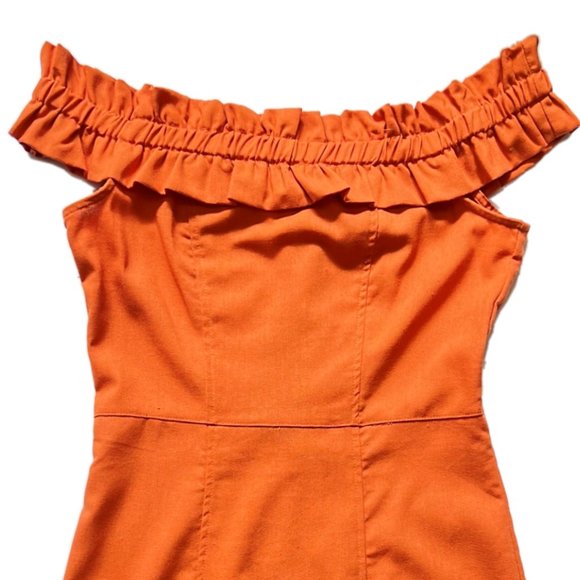 NEW KENDALL + KYLIE Linen Blend Off The Shoulder Ruffle Tangerine Dress, Sz 4-6 - Picture 10 of 15